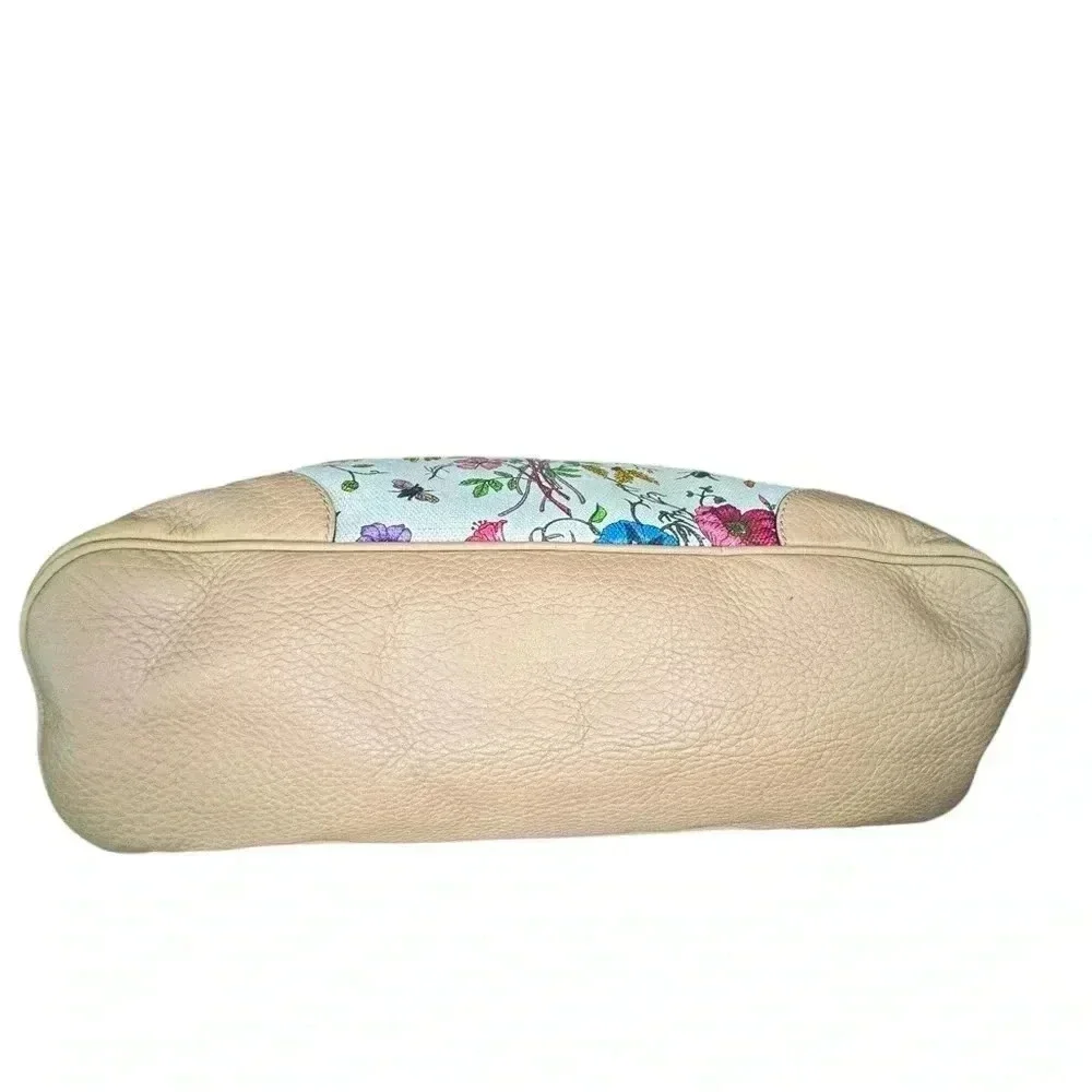 Gucci Vintage Medium Floral Camvas Pink/Beige Leather Tote Bag.